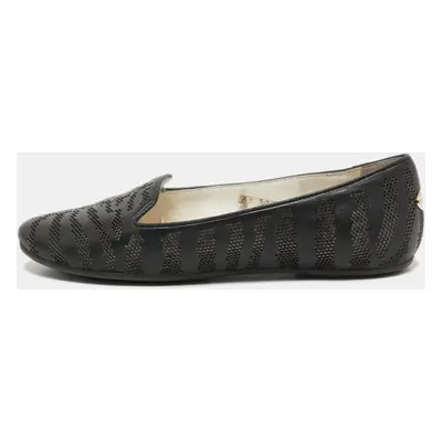 Roberto Cavalli Black Leather Laser Cut Ballet Flats Size