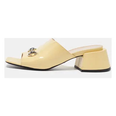 Gucci Yellow Patent Leather Lexi Horsebit Slide Sandals Size