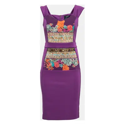 Class by Roberto Cavalli Purple Jersey Floral Applique Beaded Bodycon Dress