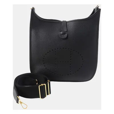 Hermes Evelyn 3PM Clemence Shoulder Bag Black Leather