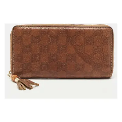 Gucci Brown Guccissima Leather Bamboo Tassel Zip Around Wallet