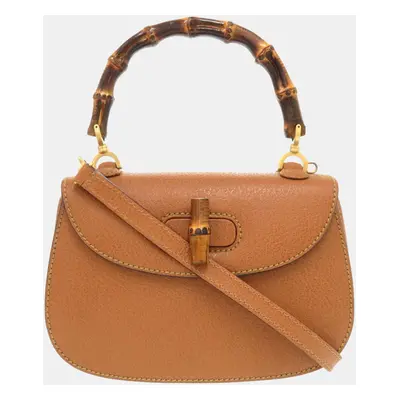 Gucci Brown Leather Bamboo Top Handle Bag