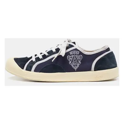 Gucci Navy Blue Canvas and Suede Signature Crest Sneakers Size