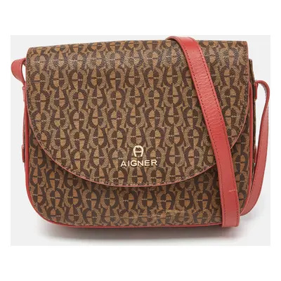 Aigner Brown/Red Signature Coated Canvas and Leather Crossbody Bag