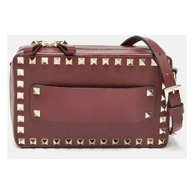 Valentino Burgundy Leather Rockstud Camera Crossbody Bag