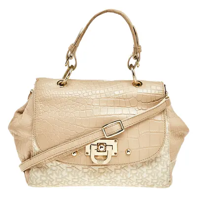 Dkny Beige/White Signature Coated Canvas And Leather Satchel