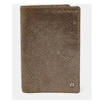 Aigner Brown Shimmer Snakeskin Embossed Leather Bifold Wallet