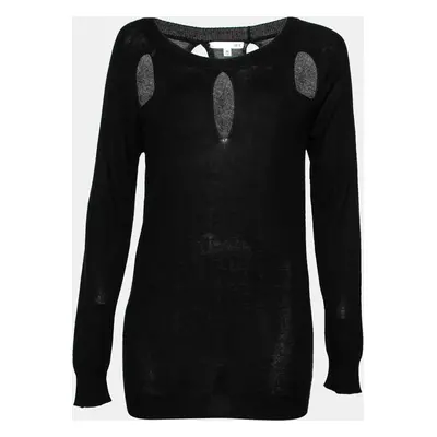 Roi Black Silk & Cashmere Knit Cut-Out Detail Sweater