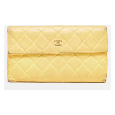 Chanel Yellow Quilted Leather CC Flap Continental Wallet