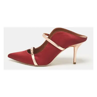 Malone Souliers Burgundy/Gold Satin and Leather Maureen Mules Size 40.5