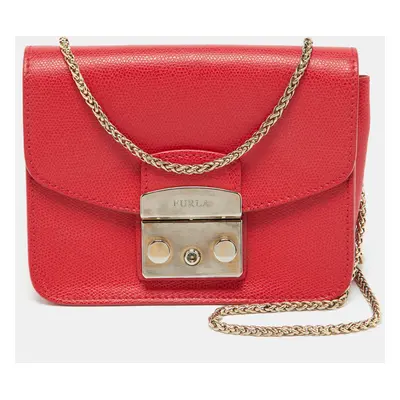 Furla Red Leather Mini Metropolis Chain Crossbody Bag