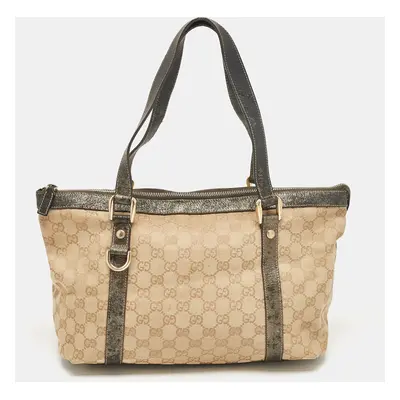 Gucci Beige/Metallic GG Canvas and Leather Abbey D-Ring Tote