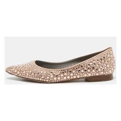 Gina Beige Satin Crystal Embellished Ballet Flats Size 36.5