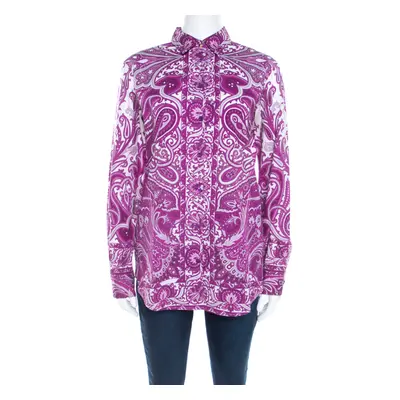 Etro Purple Paisley Print Cotton Stretch Button Front Shirt