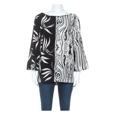 Etro Monochrome Paisley and Leaf Print Silk Blouse