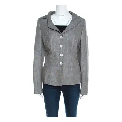 Escada Grey Linen and Wool Pleat Detail Tailored Blazer