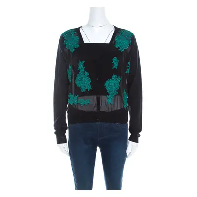 Escada Black Contrast Floral Embroidered Samaya Cropped Cardigan