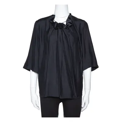 Stella McCartney Black Sateen Gathered Neck Faye Top