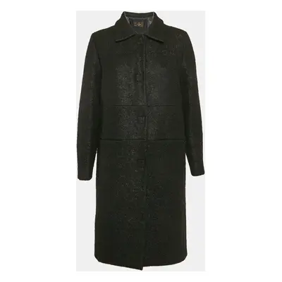 Fendi Black Shearling Velcro Closure Mid-Length Coat