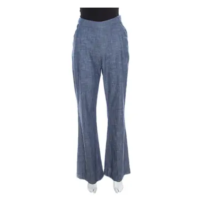 Oscar de la Renta Blue Cotton High Waisted Wide Leg Trousers