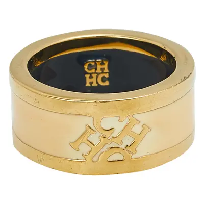 CH Carolina Herrera Cream Enamel Gold Tone Band Ring Size EU