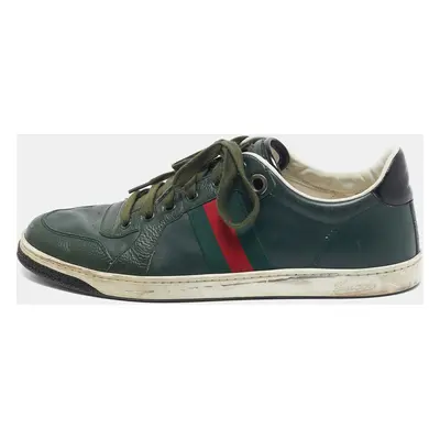 Gucci Green Leather Web Low Ace Top Sneakers Size 43.5