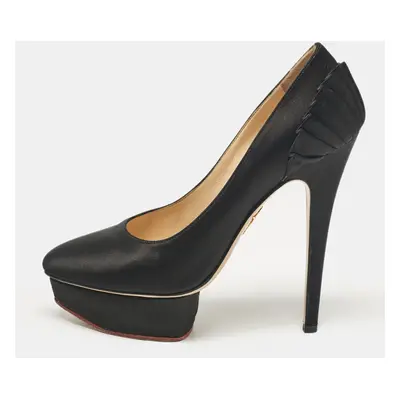 Charlotte Olympia Black Satin Paloma Platform Pumps Size