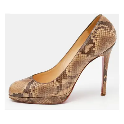 Christian Louboutin Brown/Beige Python Leather New Simple Platform Pumps Size 38.5