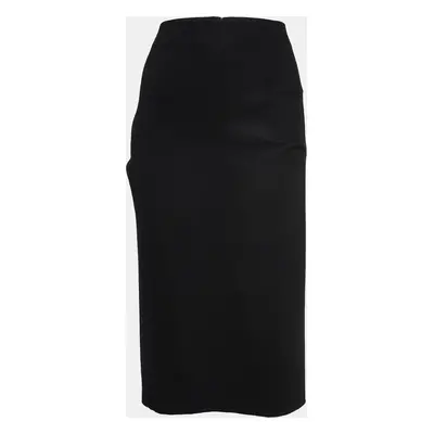 Diane Von Furstenberg Black Wool Pleated Detail Pencil Skirt