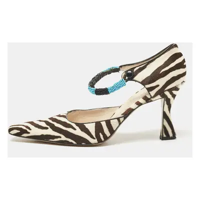 Dior Brown/White Zebra Print Calf Hair Beaded Pumps Size 39.5