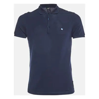 Fendi Navy Blue Cotton Pique Knit Polo T-Shirt