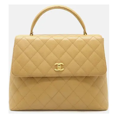 Chanel Beige Caviar Skin Leather Matelasse Coco Mark Handbag