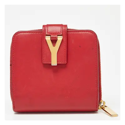 Saint Laurent Red Leather Y line Zip Compact Wallet