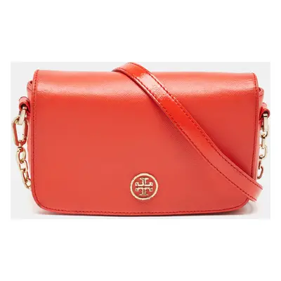 Tory Burch Orange Patent and Leather Mini Robinson Crossbody Bag