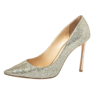 Jimmy Choo Metalic Silver Coarse Glitter Romy Pumps Size