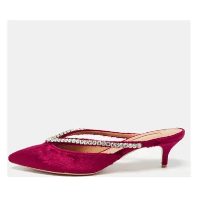 Aquazzura Pink Velvet Crystal Embellished Sabine Mules Size