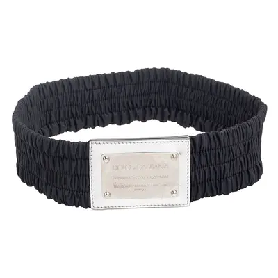 Dolce & Gabbana Black/Silver Fabric and Patent Leather Wide Waist Belt