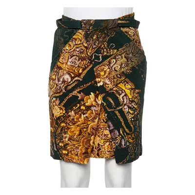 Class by Roberto Cavalli Green Printed Knit Draped Short Skirt