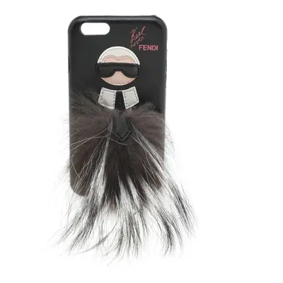 Fendi Black Leather and Fox Fur Karlito iPhone Case