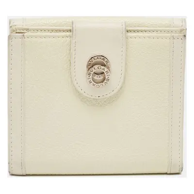 Bvlgari Off White Leather Icon Bit French Wallet