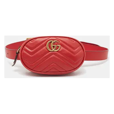 Gucci Red Matelassé Leather Mini GG Marmont Belt Bag