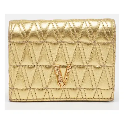 Versace Gold Quilted Leather Virtus Flap Card Case