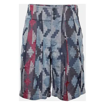 Giorgio Armani Blue Geometric Pattern Linen Blend Shorts