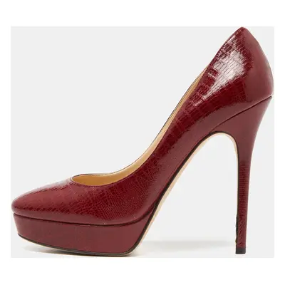 Jimmy Choo Red Lizard Embossed Leather Cosmic Pumps Size 39.5