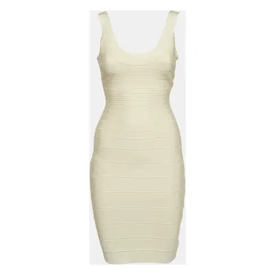 Herve Leger Cream Jersey Sleeveless Bandage Dress