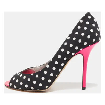 Gina Black/White Polka Dot Canvas Peep Toe Pumps Size