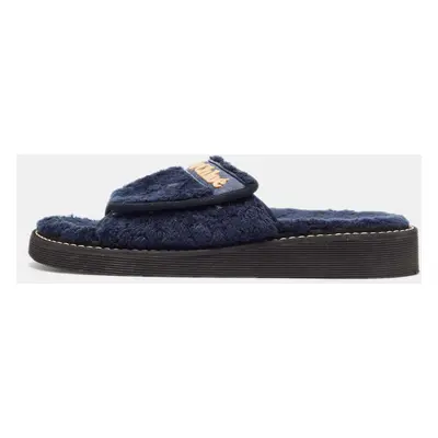 See by Chloe Navy Blue Fur Flat Slides Size