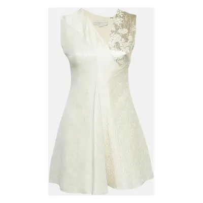 Stella McCartney Cream/Gold Lurex Silk Blend Brocade Sleeveless Mini Dress