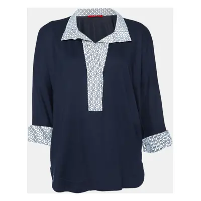 CH Carolina Herrera Midnight Blue Jersey Logo Collar Polo T-Shirt