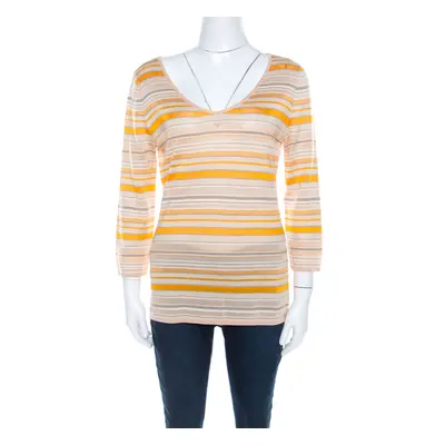 Escada Beige And Orange Stripes Knit Long Sleeve Top